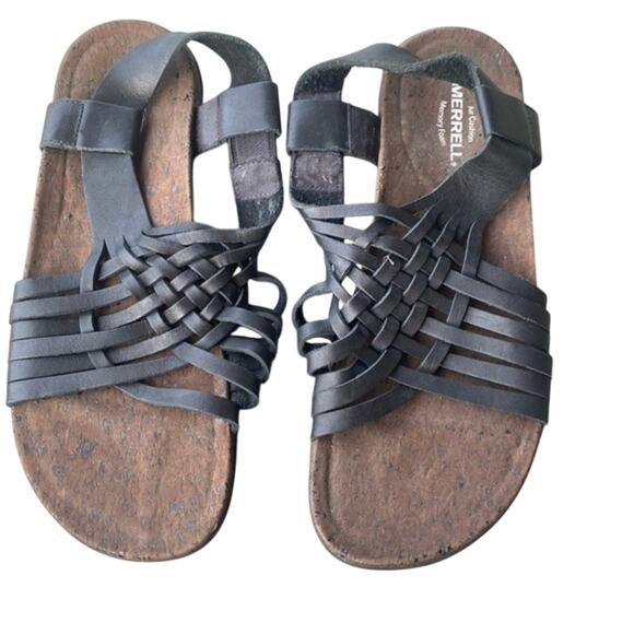 Merrell Black leather Strappy Sandals comfort bohemian boho hippie size 9 women - Picture 1 of 7